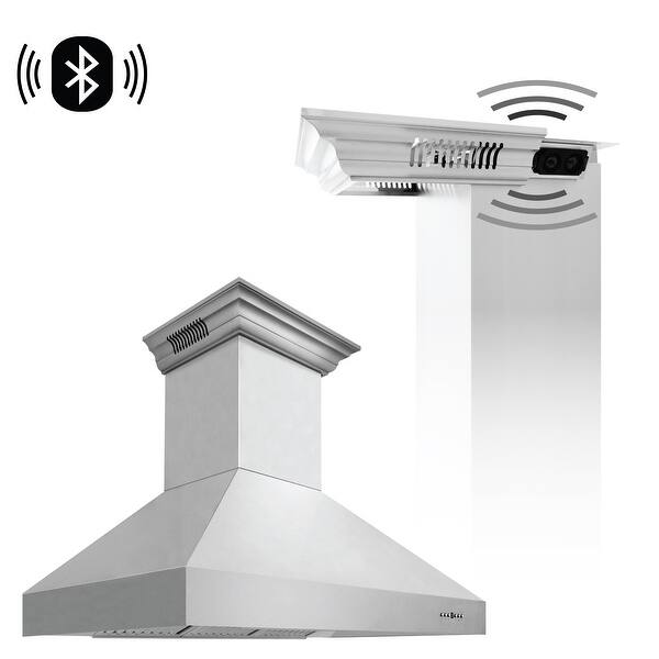 Shop Zline 54 In Professional Wall Mount Range Hood In Stainless Steel With Built In Crownsound Bluetooth Speakers 667crn Bt 54 Overstock 31410638