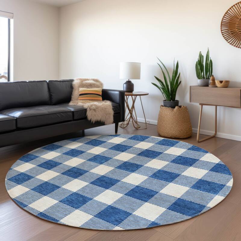 Premium Washable Super Soft Plaid Mayfield Rug - Navy - 8' x 8'