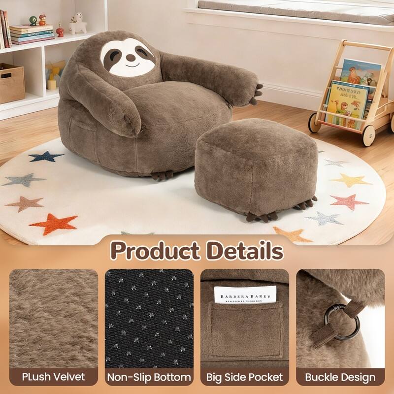 Sloth Bean Bag Chair with Ottoman Comfy Foam Filled Sofa for Kids and Adults