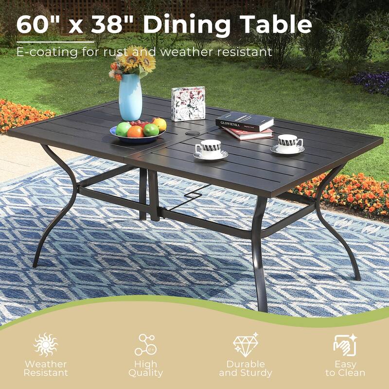 MAISON ARTS 7-Piece Patio Dining Set, Rectangle Metal Table and 6 Textilene Fabric Padded Armchairs