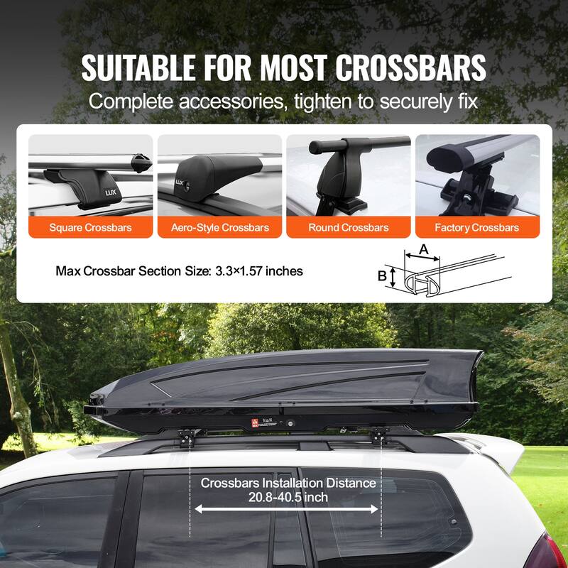 Rooftop Cargo Carrier for most Crossbar, for Car, Wagon, SUV - 22 cu.ft 20.8-40.5 inch