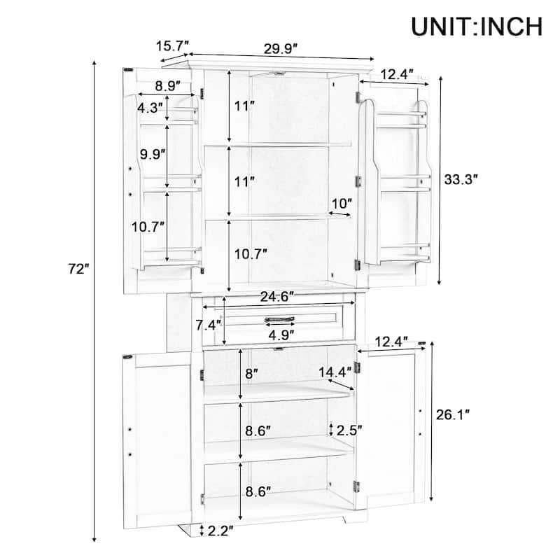 Freestanding White Bathroom Cabinet with Doors, Drawer & Adjustable Shelf, Tall Linen Tower Storage 72'' High