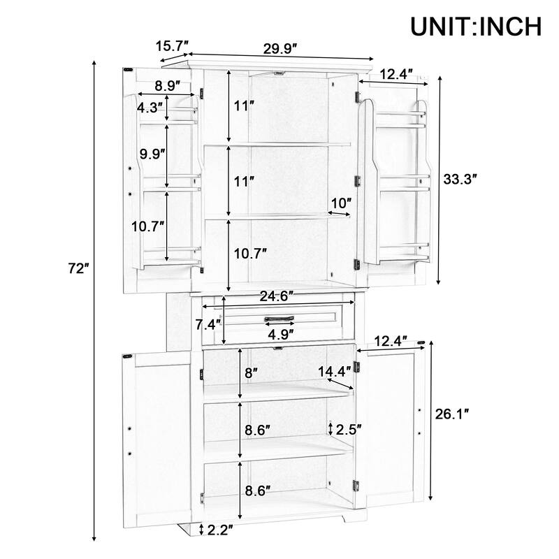 Tall Bathroom Storage Cabinet with Drawer and Adjustable Shelf, Waterproof Pantry Cabinet with Door Racks