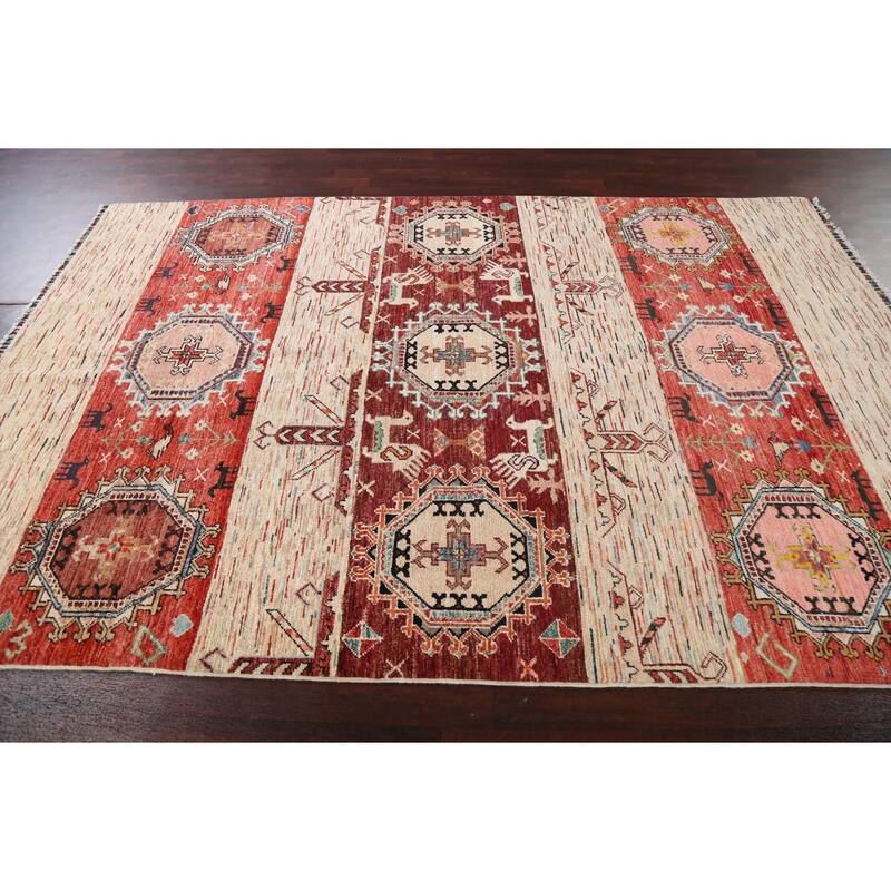 Tribal Geometric Kazak Oriental Home Decor Area Rug Wool Hand-knotted - 6'4" x 9'8"