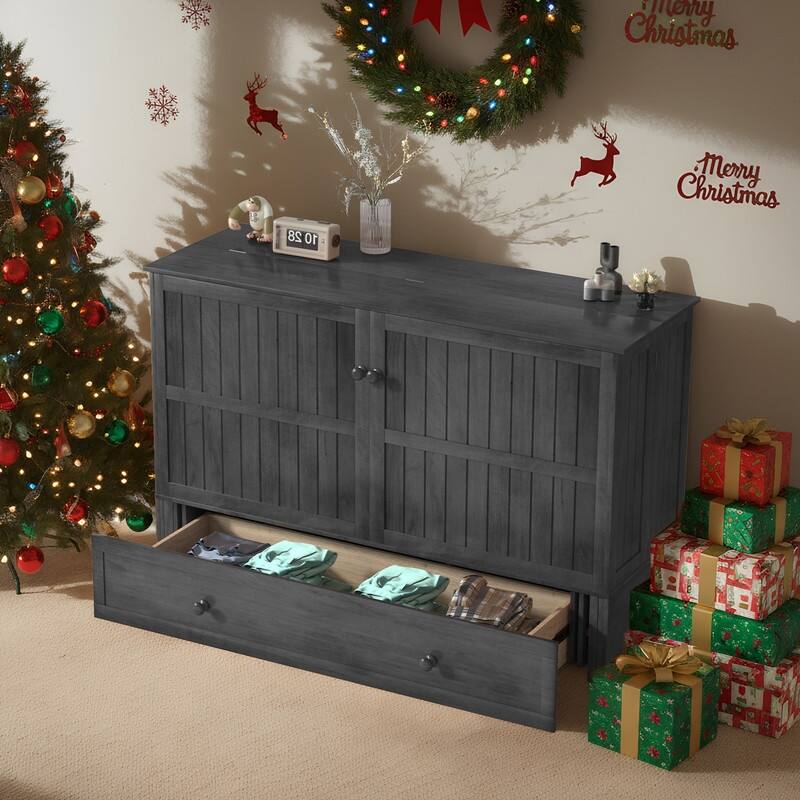 Mixoy Modern Murphy Bed Cabinet Chest with Mattress & Storage Platform