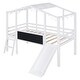 preview thumbnail 8 of 16, Twin Size Loft Bed with Ladder and Slide, House Bed with Blackboard and Light Strip on the Roof, White