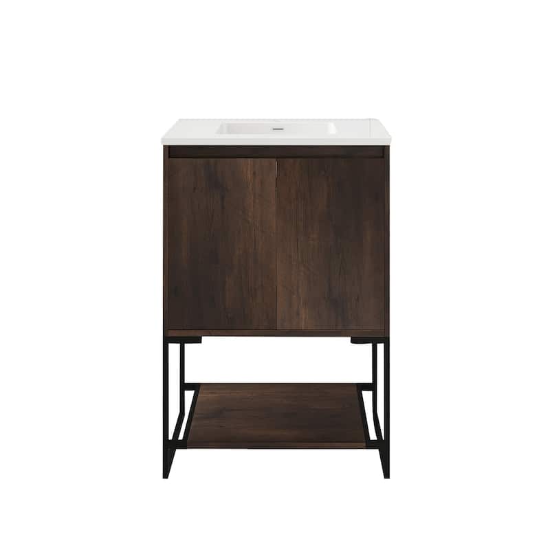 24-inch Freestanding Bath Vanity with White Cultured Mable Top