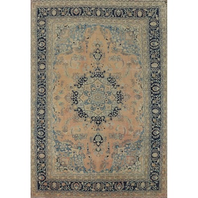 Medallion Mashad Persian Vintage Area Rug Handmade Wool Carpet - 7'11"x 11'1"
