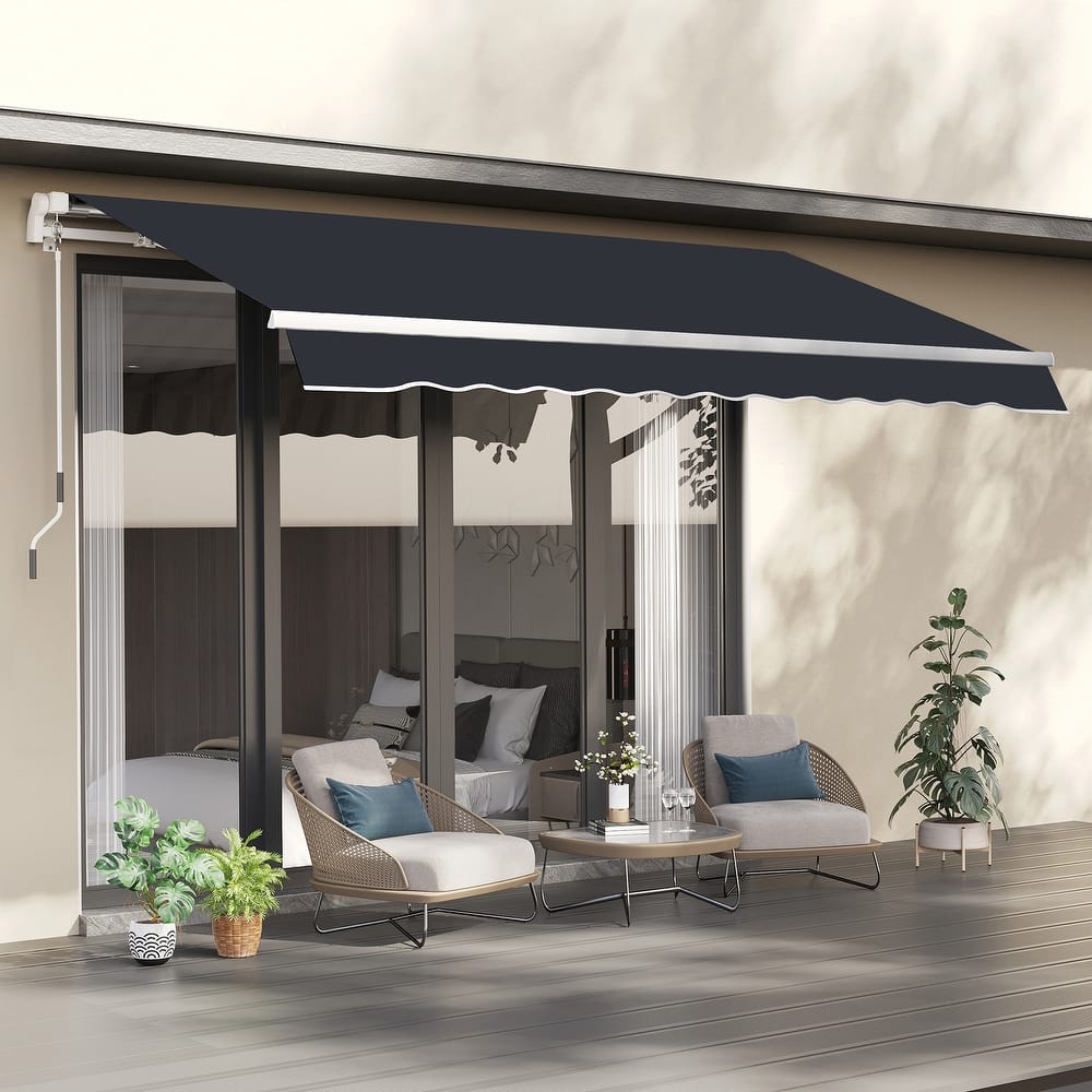Outsunny 8' x 6.6' Patio Retractable Awning/Manual Exterior Sun Shade Deck Window Cover