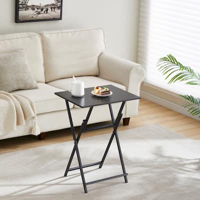 2-Piece Folding TV Tray Table No Assembly Required Portable Sofa Side Table, Industrial Snack Table for Small Spaces