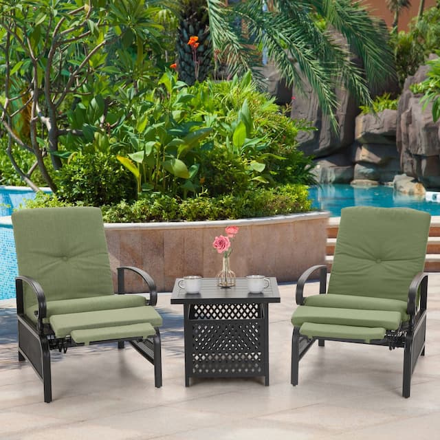 Outdoor Adjustable Cushioned Metal Patio Recliner Lounge Chair