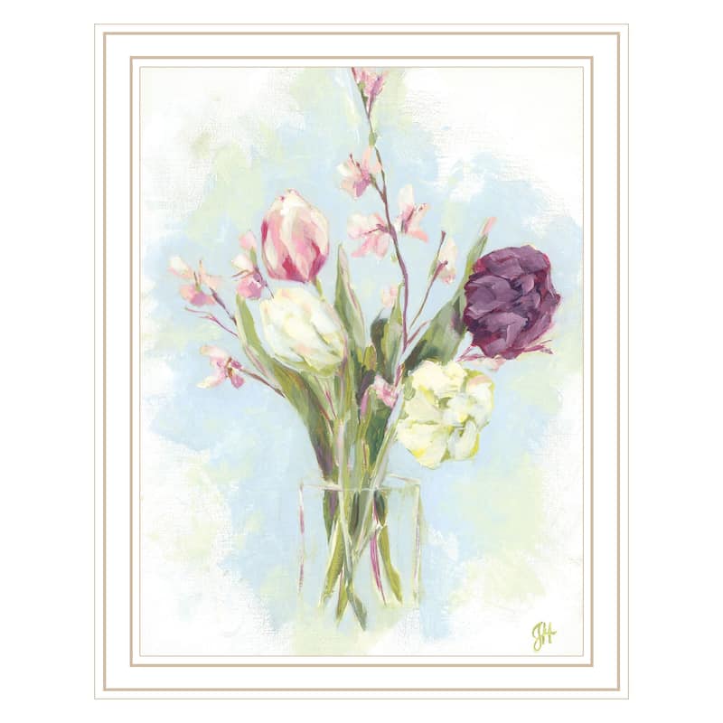 TrendyDecor4U Contemporary "Flower Farm Bouquet II" Framed Print Wall Art - White