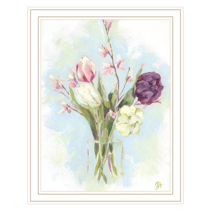 TrendyDecor4U Contemporary "Flower Farm Bouquet II" Framed Print Wall Art - White