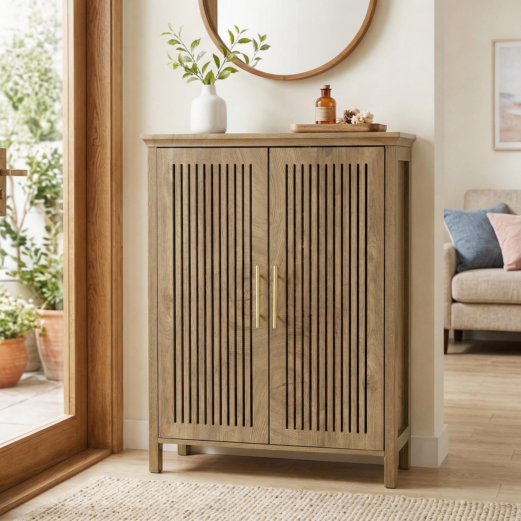 24 Pair Shoe Storage Cabinet With Door And Adjustable Shelves - 5-TIER