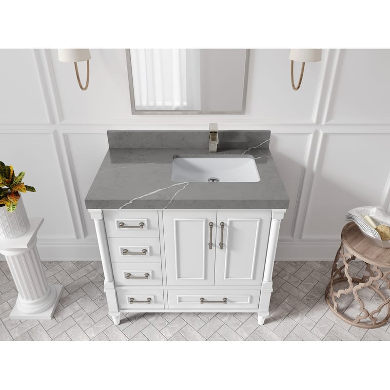 Willow Collections 36 in. W x 22 in. D Aberdeen Right Offset Sink Bathroom Vanity with Countertop - 2" Piatra Gray - White