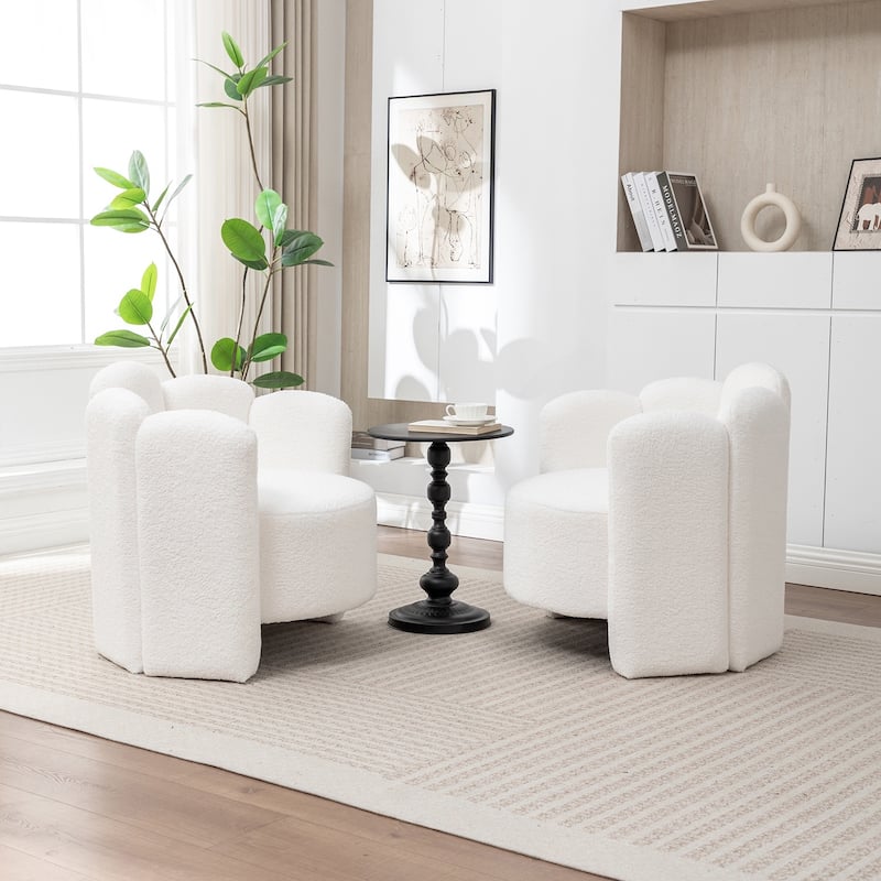 SEYNAR Modern Glam Teddy Fabric Upholstered Round Accent Chair with Flower Shaped Back Design Set of 2