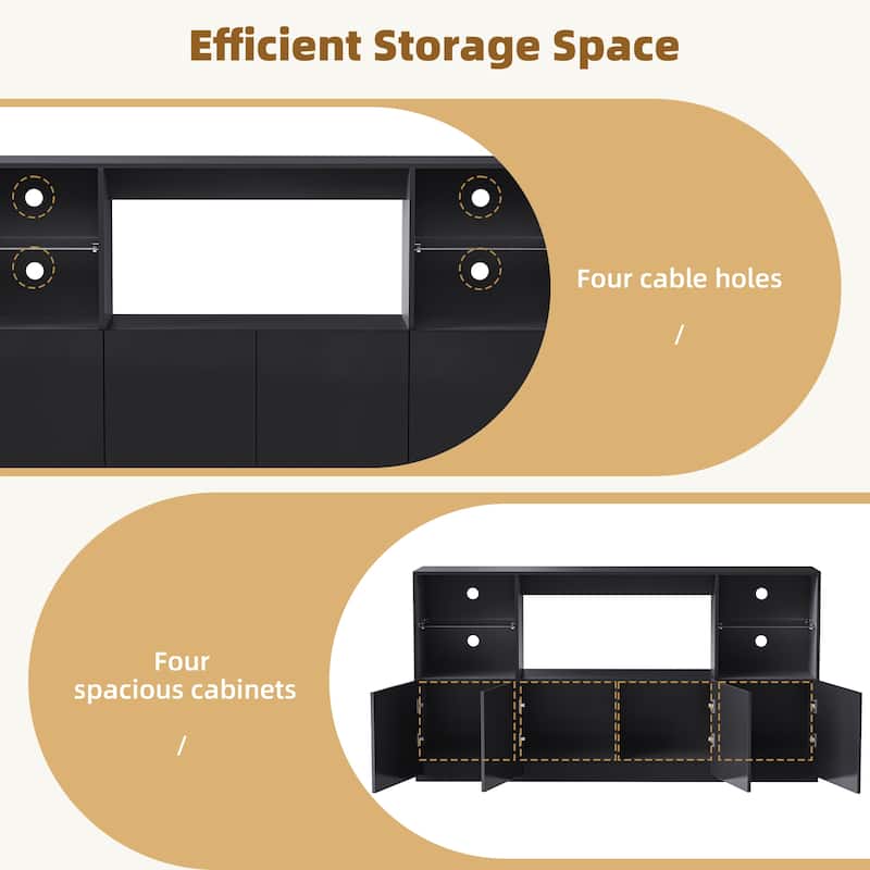 Black 67" TV Stand with LED, Large Cabinet & Tempered Glass Shelves for TVs Up to 75"