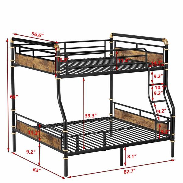 Full XL over Queen Metal Bunk Bed, Industrial Detachable Bunkbeds with Safety Guard Rails for Teens, Black