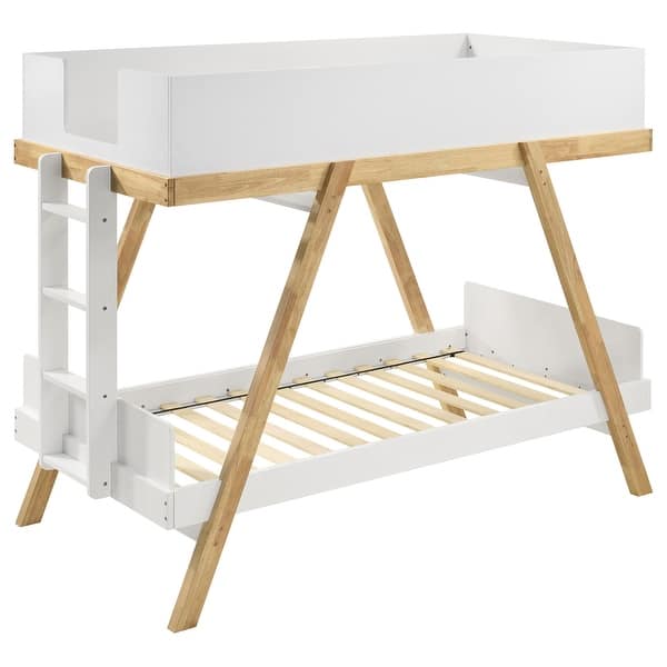slide 2 of 15, Frankie Mid-Century Modern Wood Twin Over Twin Bunk Bed White