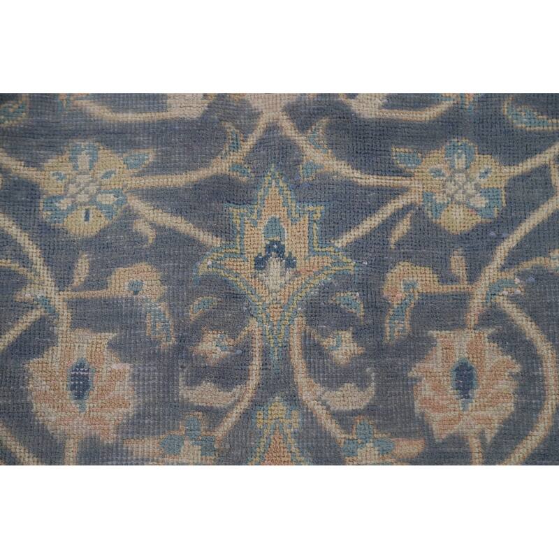 Hand Knotted Oriental 100% Wool Carpet Traditional Floral Navy Blue & Blues Sarouk Area Rug - 10' 4'' X 6' 8''