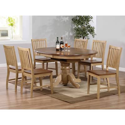 Extendable Dining Set 7 Piece - 42" Round/60" Oval Table & 6 Slat Back Chairs