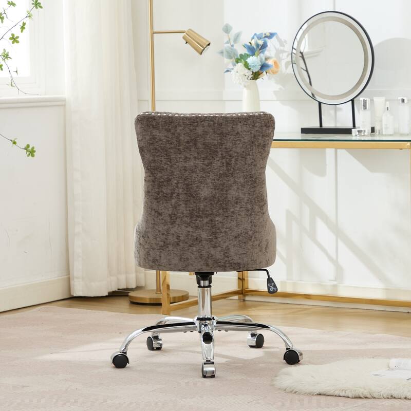 GDF Studio - Modern Chenille Tufted Upholstered Office Chair with Chrome Metal Base with Nailhead Trim and High-Rebound Cushion