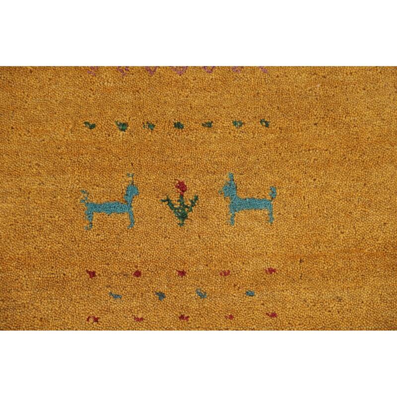 Gold Yellow Gabbeh Indian Area Rug Handmade Wool Carpet - 8'0"x 9'7"