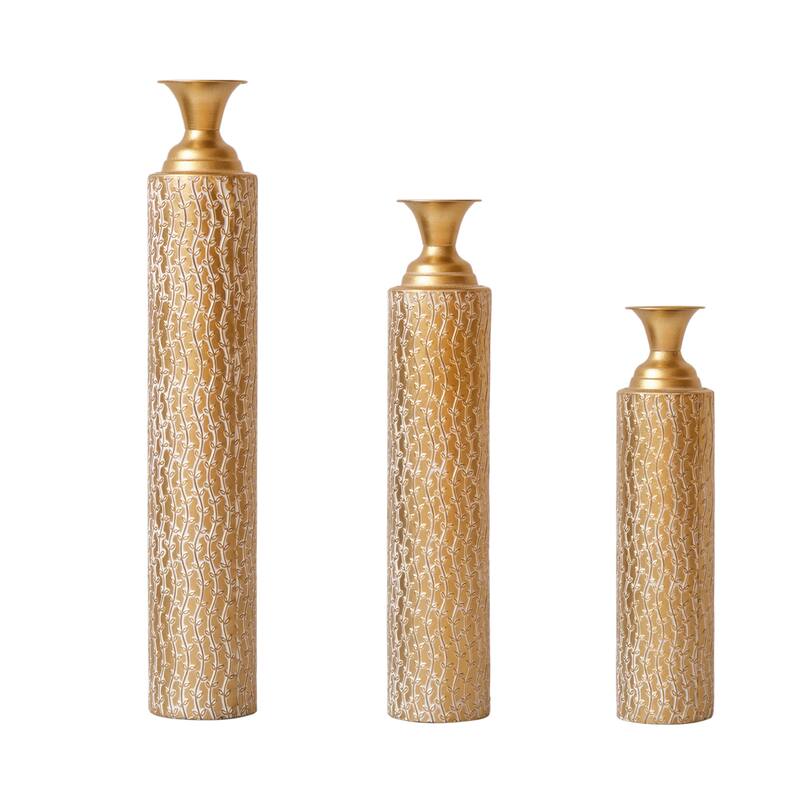 Metal decorative vases High distress metal center vases with growing vine patterns, set of 3 vases