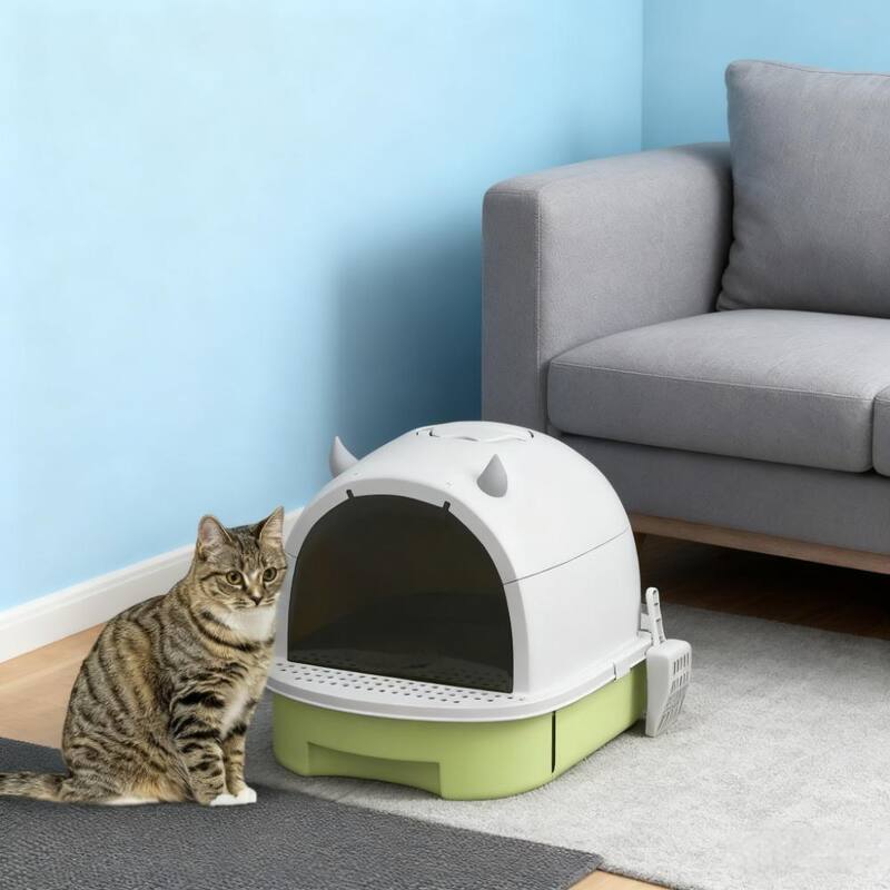 Green Cat Litter Box with Lid