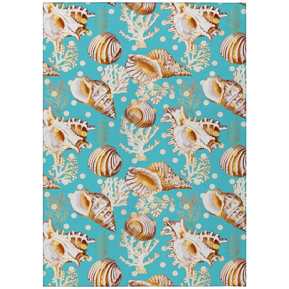 Indoor/ Outdoor Surfside Coral Shells Washable Rug New
