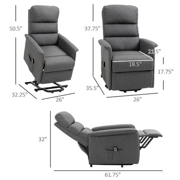 Gray Linen Electric Power Lift Recliner Chair with Remote Control and