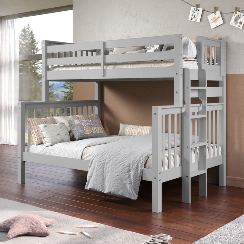 Taylor & Olive Trillium Twin over Full Bunk Bed with End Ladder - Grey