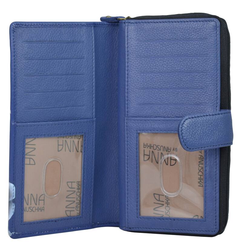 Handpainted Leather Ladies Two fold wallet - Romantic Rose blue