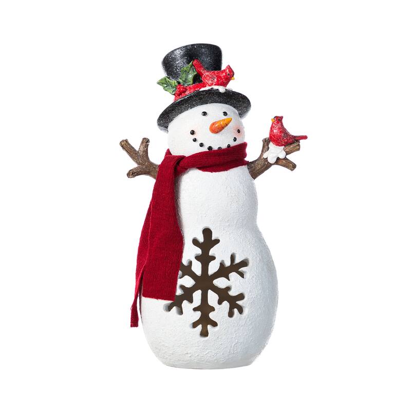 Glitzhome 15"H Christmas Lighted Resin Snowman Table Decor