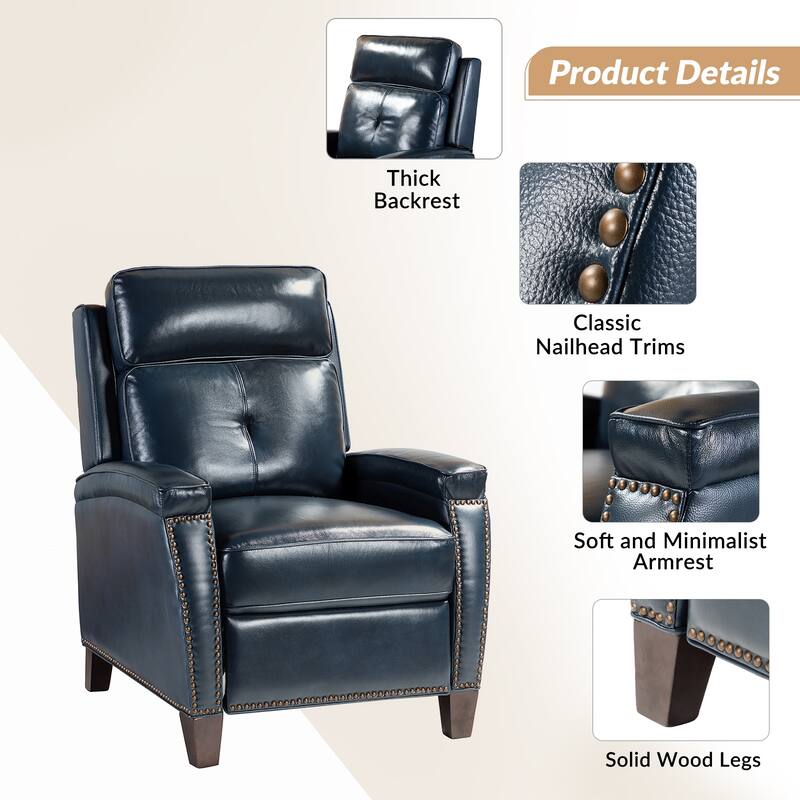 Gaspar Mid-Century Modern Genuine Leather Pushback Recliner with Wood legs Set of 2 by HULALA HOME