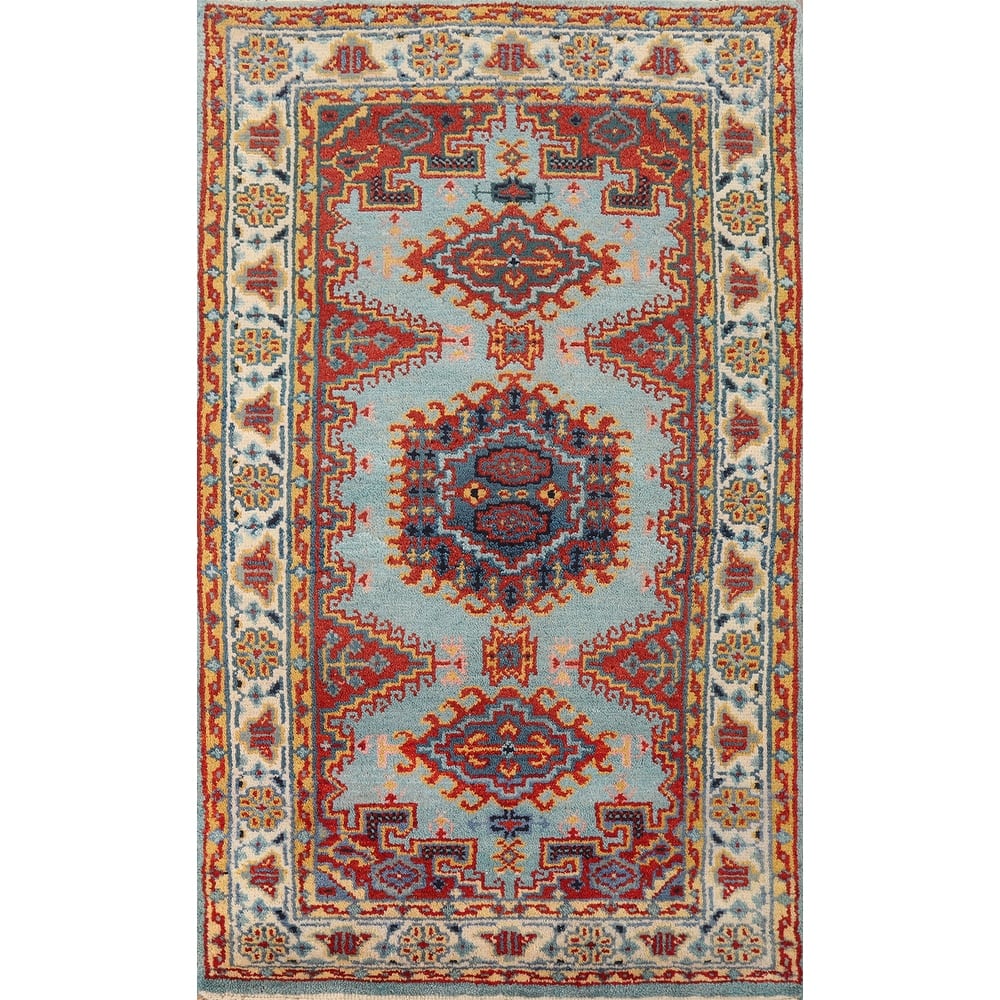 Hand Knotted Oriental 100% Wool Carpet Traditional Geometric Navy Blue & Blues Viss Area Rug - 5' 2'' X 3' 0''