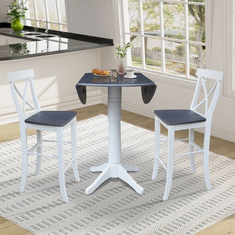 42" Round Top Dual Drop Leaf Pedestal Table with Stools