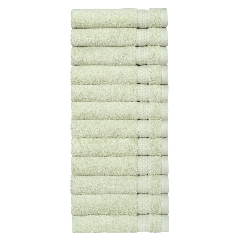 Authentic Hotel and Spa 100% Aeagean Long Staple Turkish Cotton, STARLIGHT Terry Washcloths (Set of 12) - Sea Green