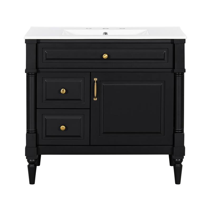 Roomfitters 36" Bathroom Vanity with Sink, Solid Wood Frame, Flip Drawer, 2 Drawers & Door Rack