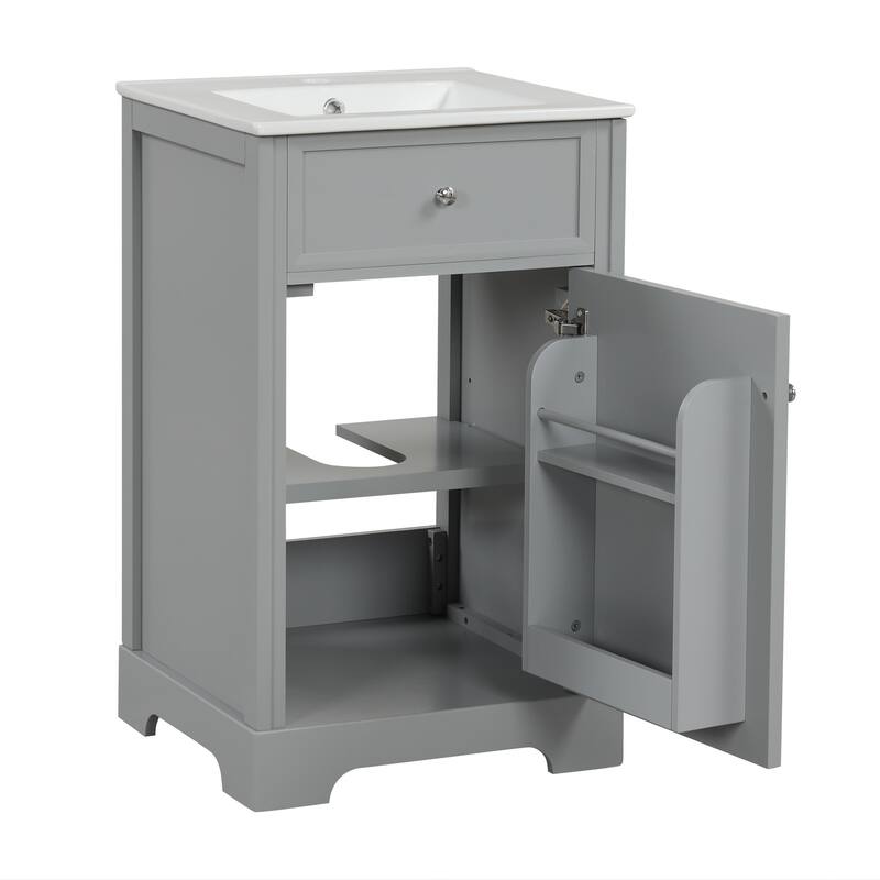 Freestanding Bathroom Vanity with Single Sink, Painted Finish, and Adjustable Shelf, 20"x18"x34" - 20in L