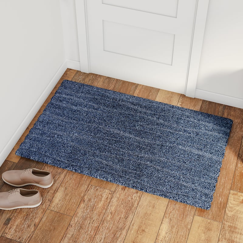 Carson Carrington Holstebro Blue/Gold Wavy Stripe Shag Area Rug