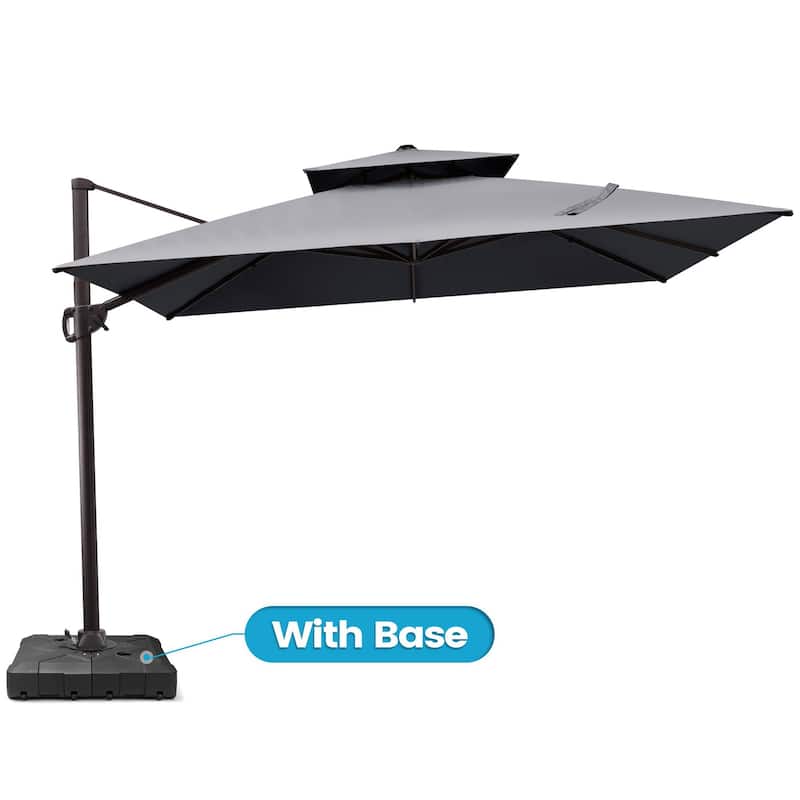10.5ft Patio Outdoor Double Top Cantilever Offset Umbrella w/base