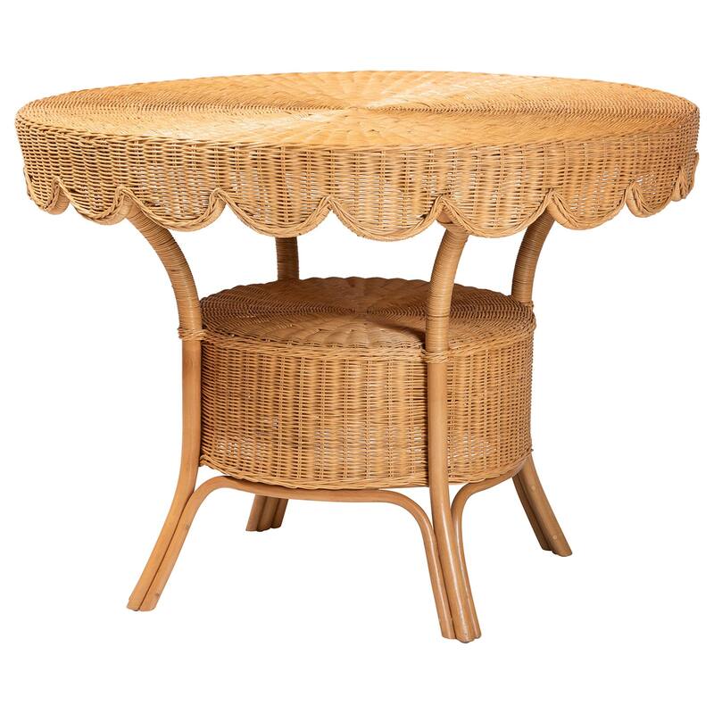 Trenton 5-Piece Rattan Dining Set - Round Wicker Table with Scallop Edge and 4 Side Chairs, Handwoven Boho Coastal Style