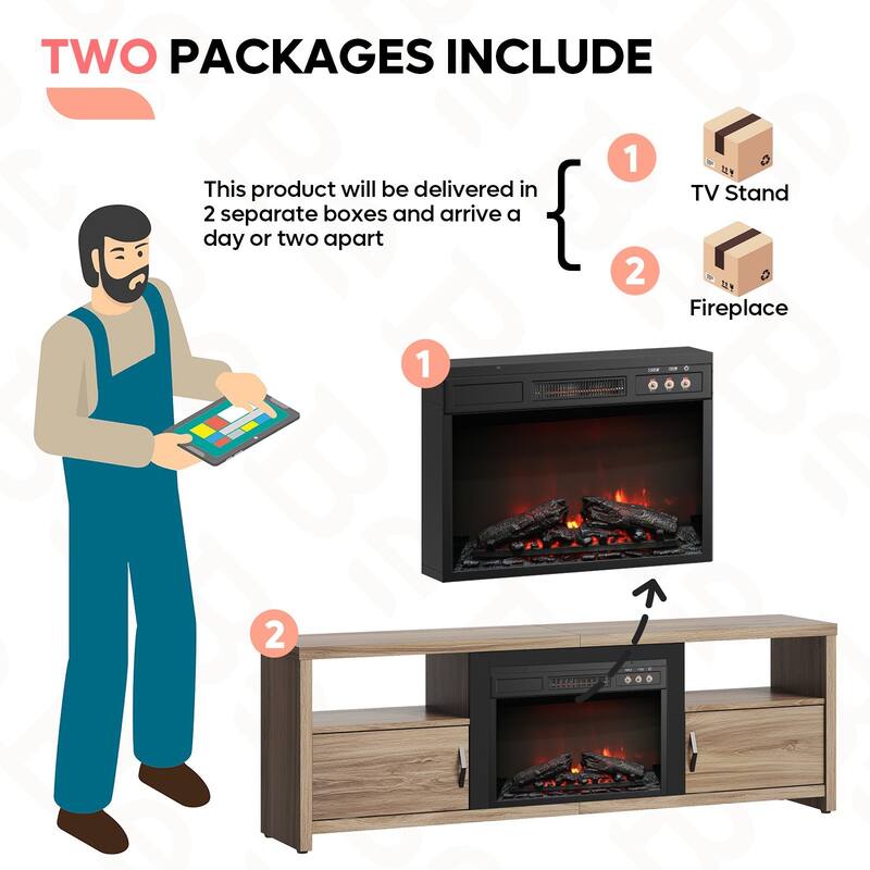 Bestier 71" Fireplace TV Stand for TVs up to 75" LED Entertainment Center with 23" Remote Control Electric Fireplace