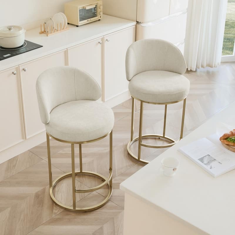 Spruce & Spring Chloe Upholstered Swivel Counter Bar Stool with Metal Frame and Arched Back