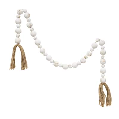 Distressed White Wood Bead Garland - 48 inches