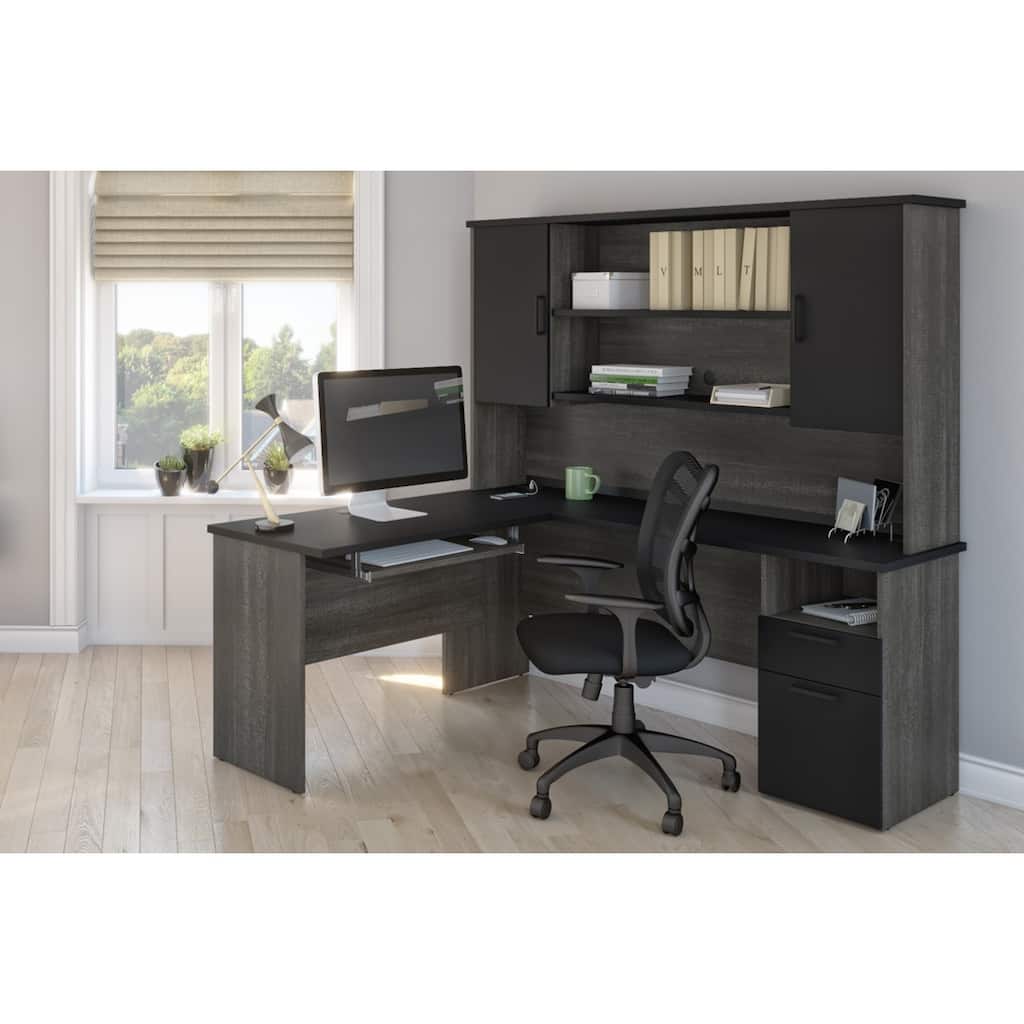 Bestar Norma 71W L-Shaped Desk with Storage Hutch and Drawers