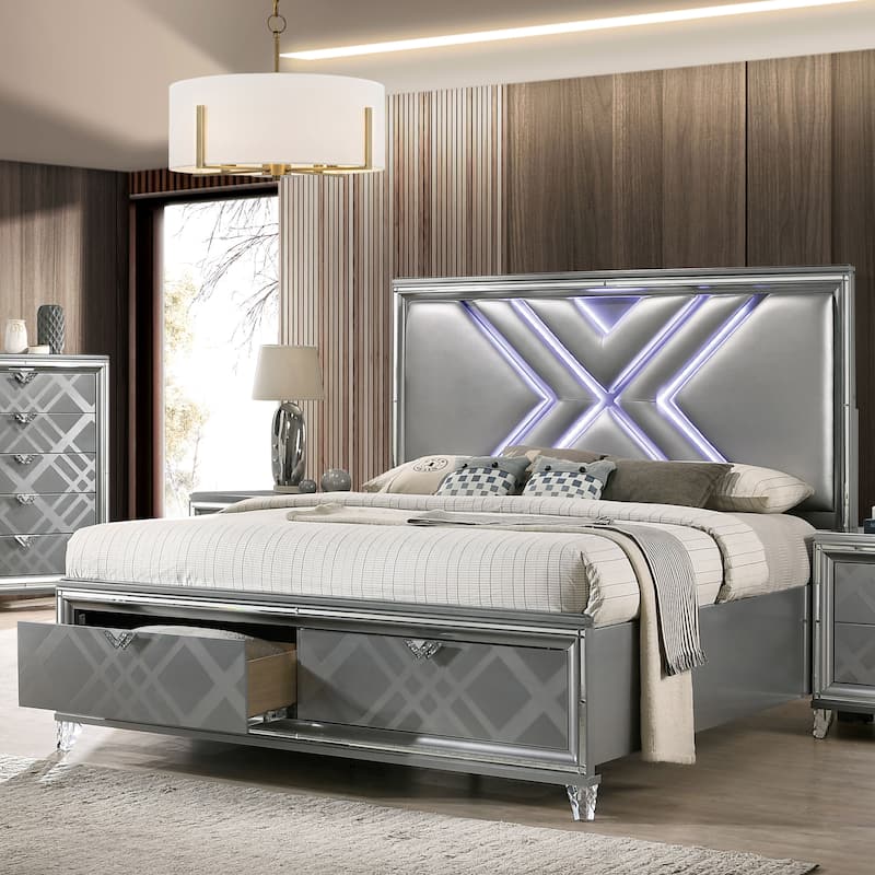 Furniture of America Bel Air Glam Wood 6-Piece Platform Bedroom Set with USB Port