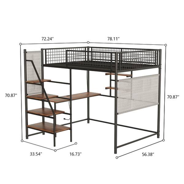 Multi-functional Storage Design Full Loft Metal Bed w/ Built-in Desk & Charging