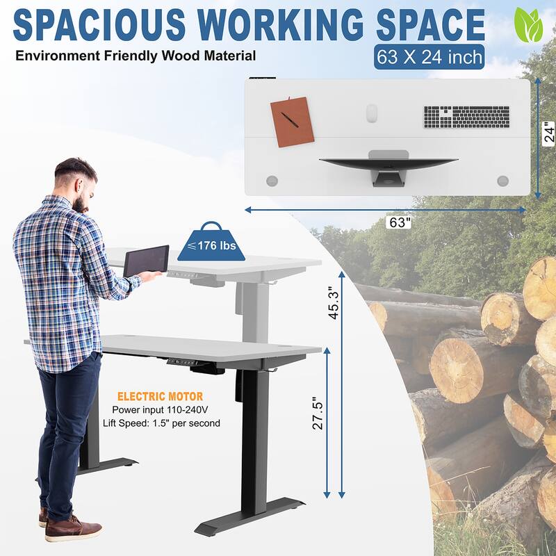 Futzca Height Adjustable Electric Standing Desk Sit Stand Computer Stand up Desk with Splice Board